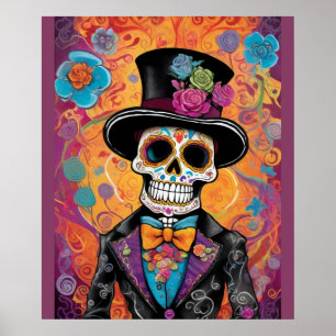 Poster Dapper Skull Skeleton : Jour des morts