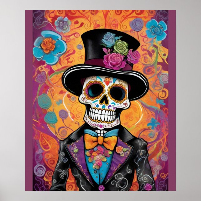 Poster Dapper Skull Skeleton : Jour des morts (Devant)