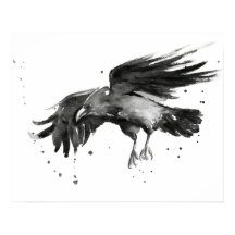 Poster d'aquarelle de peinture de corbeau volant I