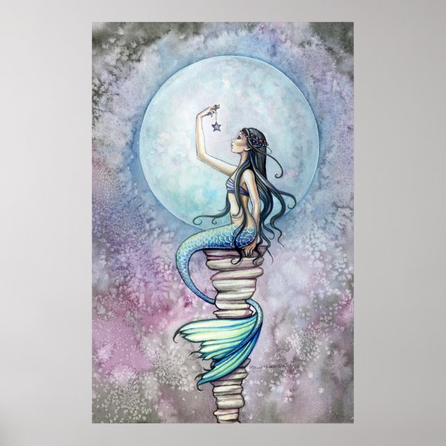 Poster d'aquarelle de sirène magique par Molly Har (Devant)