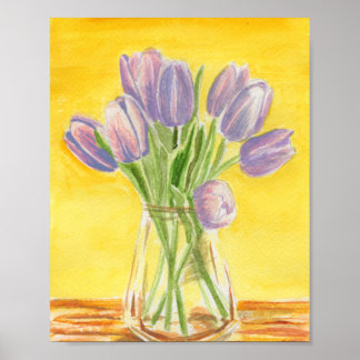 Poster d'aquarelle des tulipes violettes