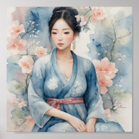 Poster d'aquarelle femme asiatique
