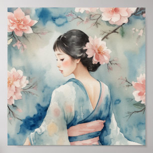 Poster d'aquarelle femme asiatique