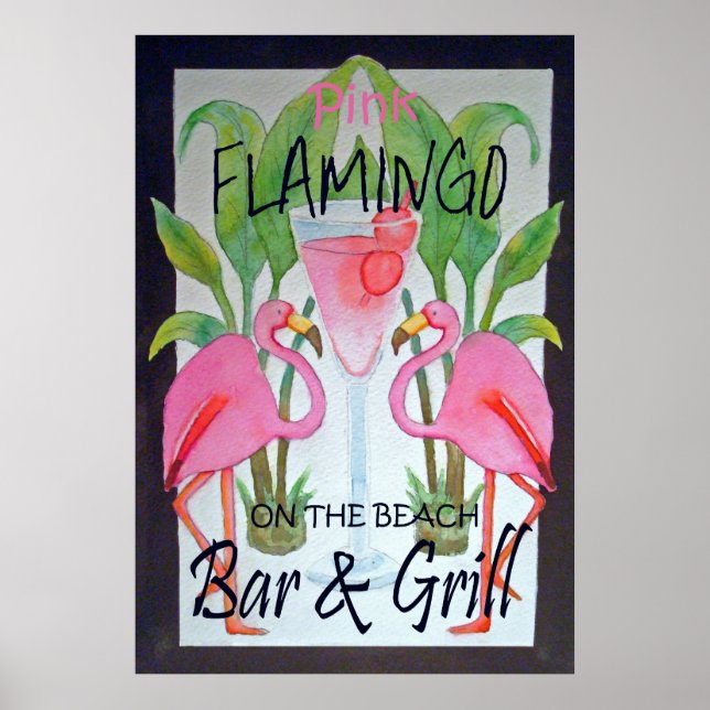 Poster d'aquarelle Pink Flamant rose Bar & Grill B (Devant)