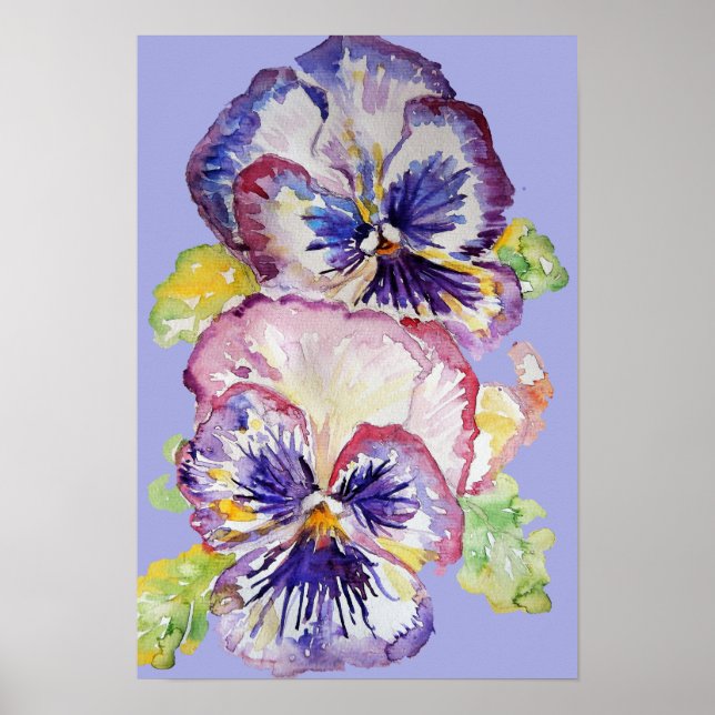 Poster d'aquarelle violet Pansy Art Floral Fleurs (Devant)