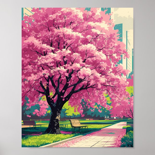 Poster d'arbre de fleurs de cerisier - Printemps i (Devant)