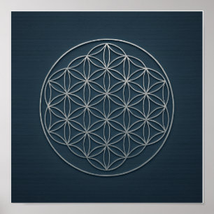 Poster d'argent Flower of Life Navy