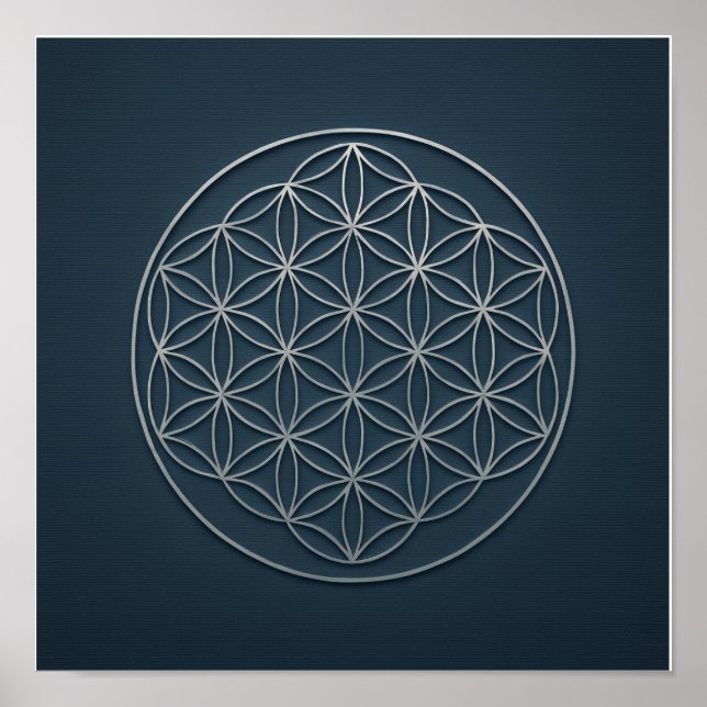 Poster d'argent Flower of Life Navy (Devant)