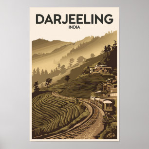 Poster Darjeeling Inde Illustration Voyage Art Vintage