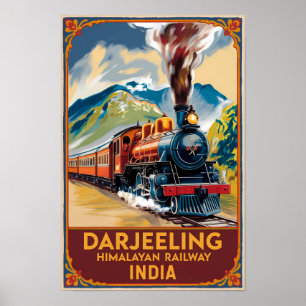 Poster Darjeeling Inde Train Art de Voyage Rétro Peintre