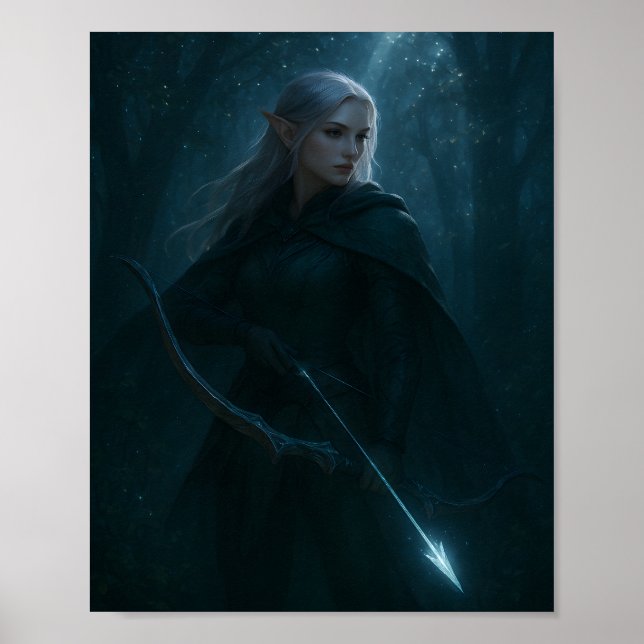 Poster Dark Elf Archer Fantasy Art – Mystical Forest  (Devant)