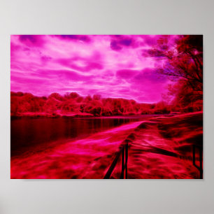 Poster Dark Infrared Waterscape Painted Electric Lines