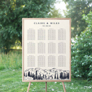 Poster Dark Navy   Mountain Sketch Wedding Seating Chart