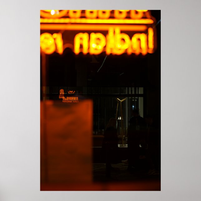 Poster Dark Orange Neon - Prague Urban Night Photo (Devant)