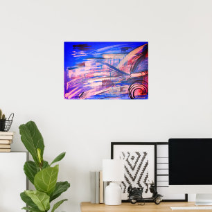 Poster d'art Abstrait bleu rose et gris