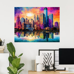 Poster d'art Abstrait coloré de Detroit Skyline
