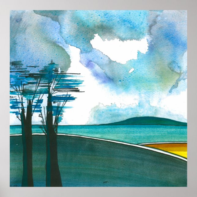 Poster d'art Abstrait de Blue Island/Imprimer 24x2 (Devant)
