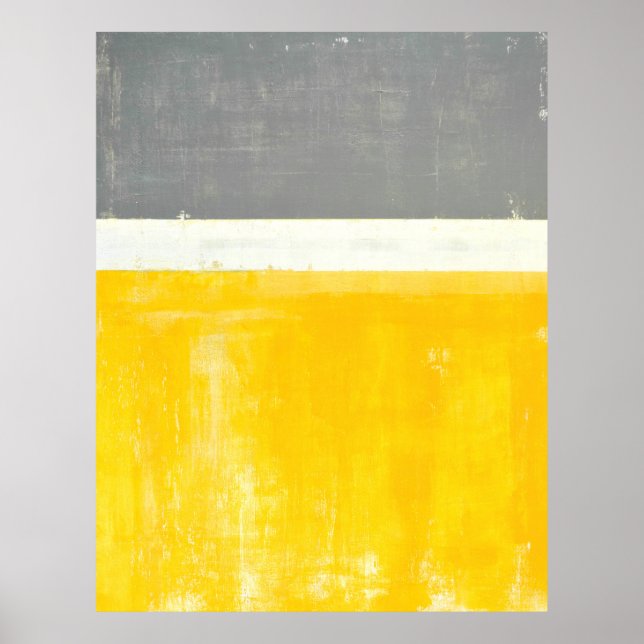 Poster d'art Abstrait gris et jaune 'Extérieur' (Devant)