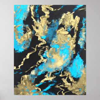 Poster d'art Abstrait Turquoise et Or