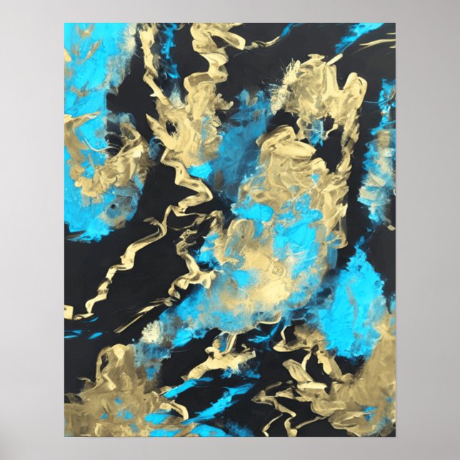 Poster d'art Abstrait Turquoise et Or (Devant)