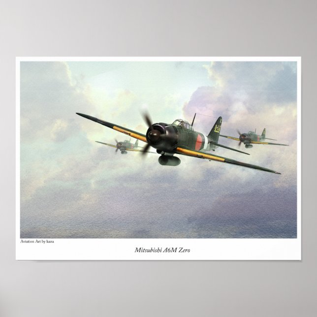 Poster d'art aéronautique " Mitsubishi A6M Zero " (Devant)
