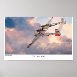 Poster d'art aéronautique "P-38 Lightning"