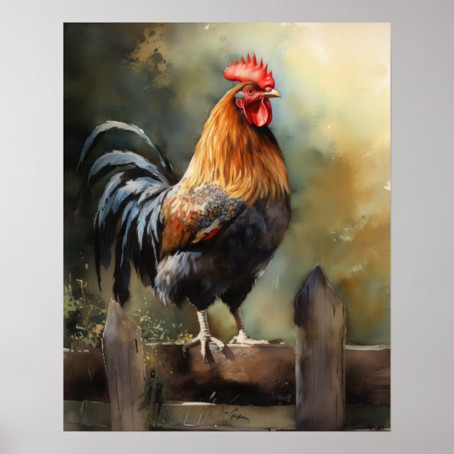 Poster d'art animal de ferme de coq Imprimer Poste (Devant)