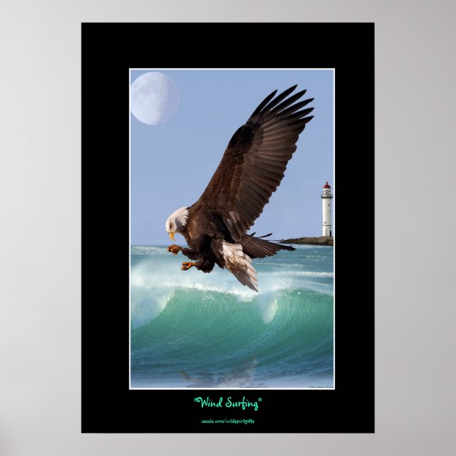 Poster d'art Bald Eagle, Waves & Lighthouse (Devant)