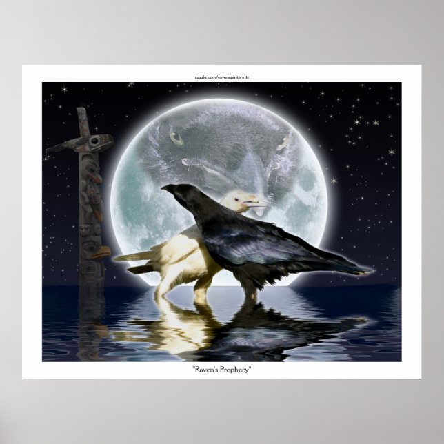 Poster d'art BLANC & NOIR RAVENS, TOTEM & MOON (Devant)