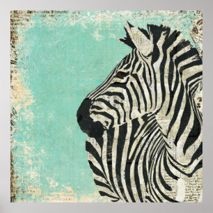 Poster d'art bleu vintage Zebra