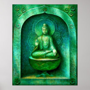 Poster d'art bouddhiste vert Bouddha Zen