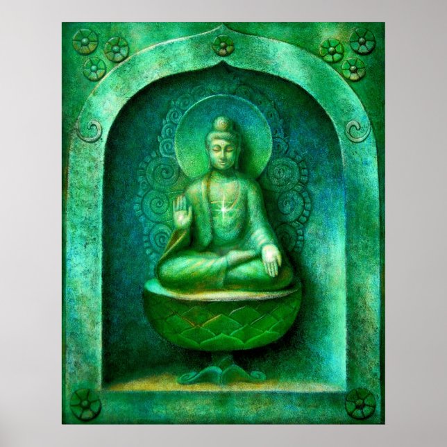 Poster d'art bouddhiste vert Bouddha Zen (Devant)