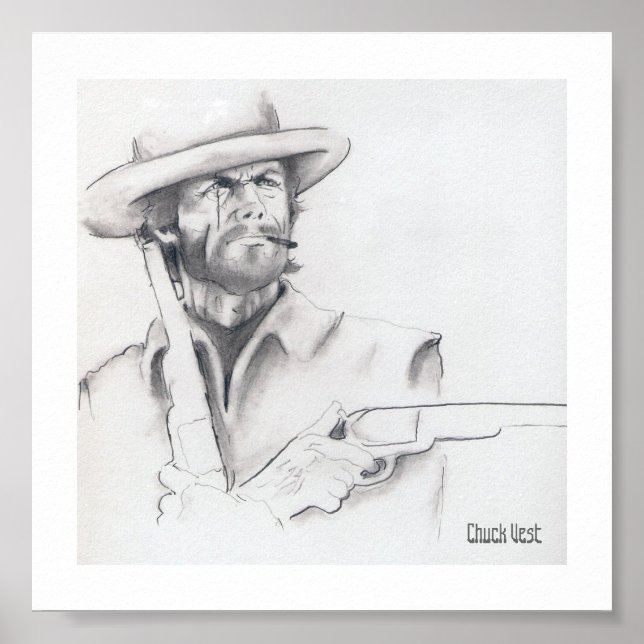 Poster d'art Clint Eastwood Pencil (Devant)