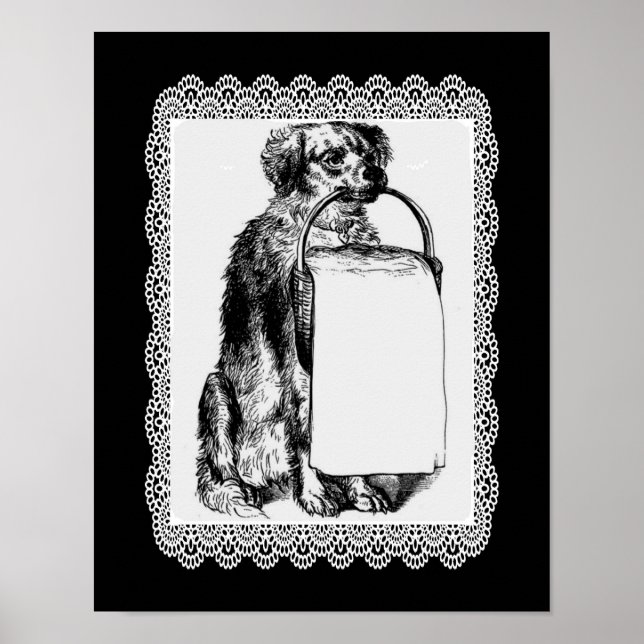 Poster d'art crayon de panier de chien vintage (Devant)