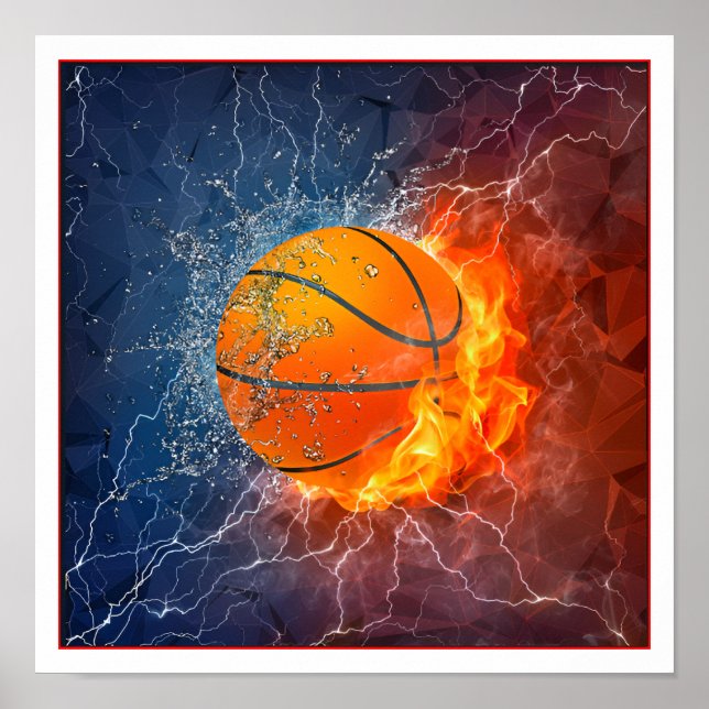 Poster d'art de basket-ball dynamique - Feu et gla (Devant)