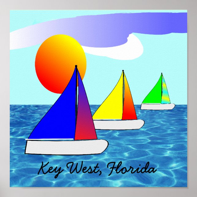 Poster d'art de bateau à voile Key West Florida (Devant)