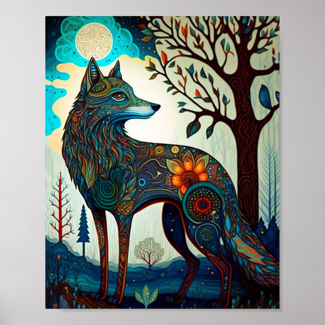 Poster d'art de Boho Wolf Surreal Wildlife (Devant)