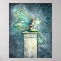 Poster d'art de bougie de fée verte Imprimer