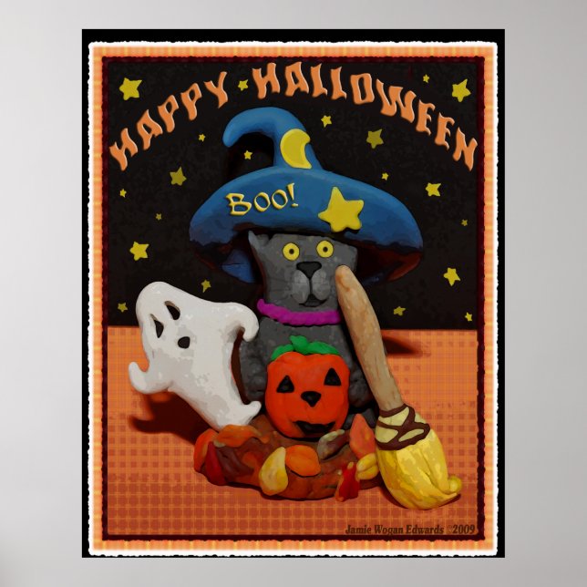 Poster d'art de chat effrayé d'Halloween (Devant)