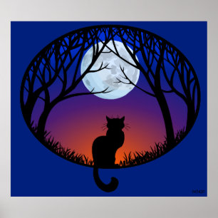 Poster d'art de chat noir Amoureux des chats migno