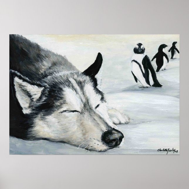 Poster d'art de chien "Sibérien Huskey's Penquin D (Devant)