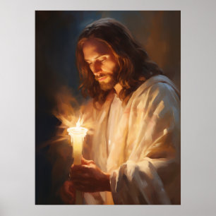 Poster d'art de Jésus tenant une bougie
