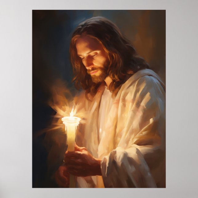 Poster d'art de Jésus tenant une bougie (Devant)