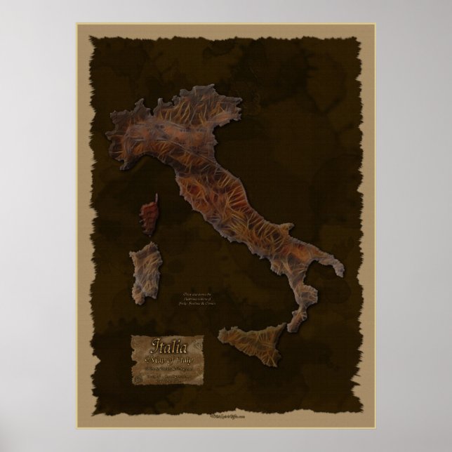 Poster d'art de la carte texturée ITALIENNE (Devant)