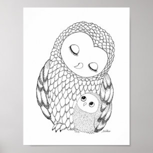 Poster d'art de la chouette noire et blanche Impri