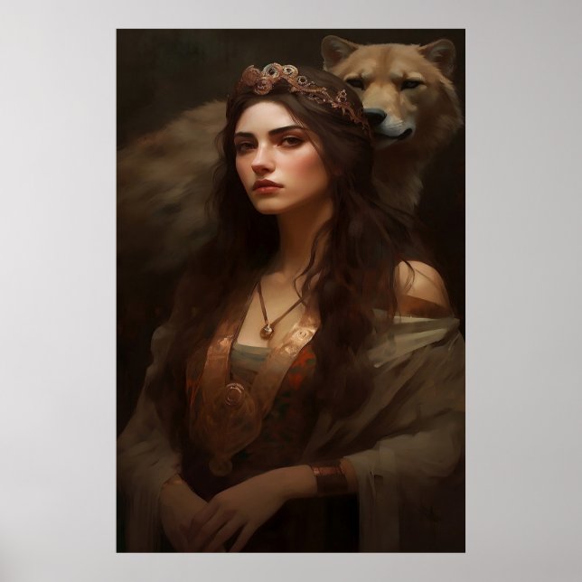Poster d'art de la femme et du loup Imprimer Wall  (Devant)