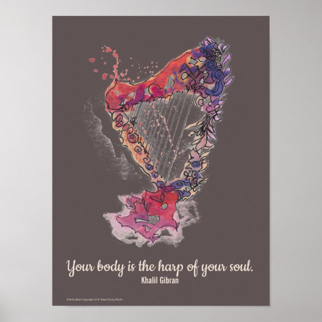 Poster d'art de la harpe Khalil Gibran Citation (Devant)