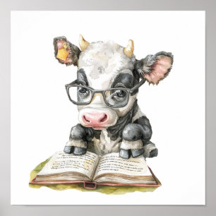 Poster d'art de la pépinière Vache Lecture avec lu