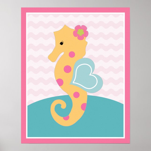Poster d'art de Seahorse rose Vie marine de filles (Devant)