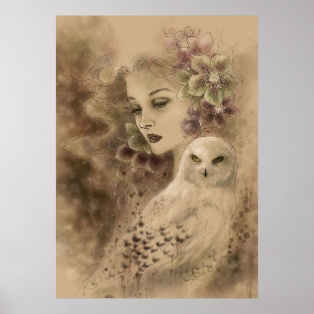 Poster d'art de Snowy Owl et de Noël Rose Imaginai (Devant)
